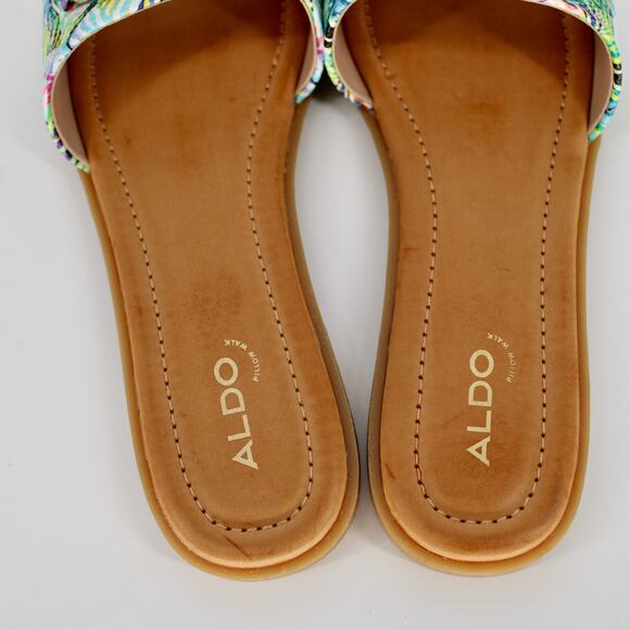 Aldo Ezio Buckled Flat Slide Sandals Womens Size 8.5 Bright Snake Multi Gold NEW - Picture 4 of 9